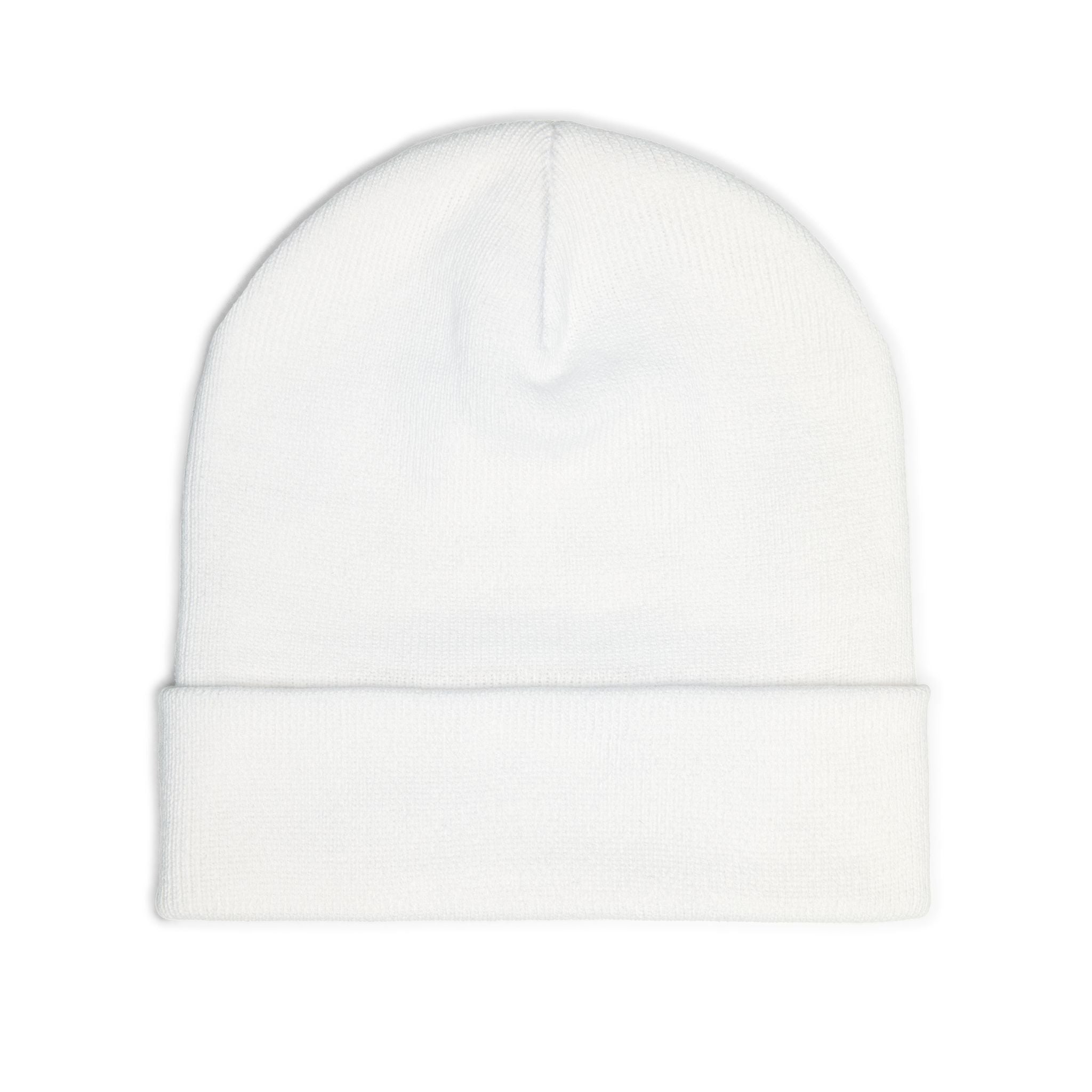 Embroidered Minimal Dot Knit Beanie — Modern Grey Cuffed Winter Hat