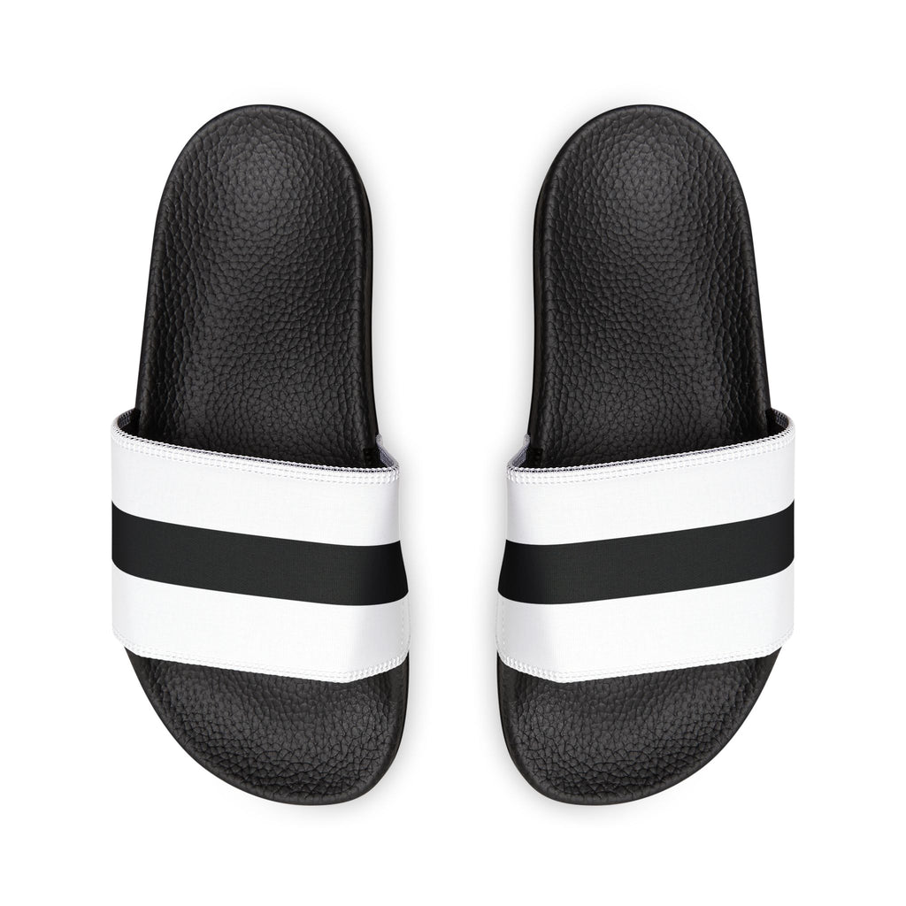 Youth Slide Sandals – White with Black Stripe Removable Strap