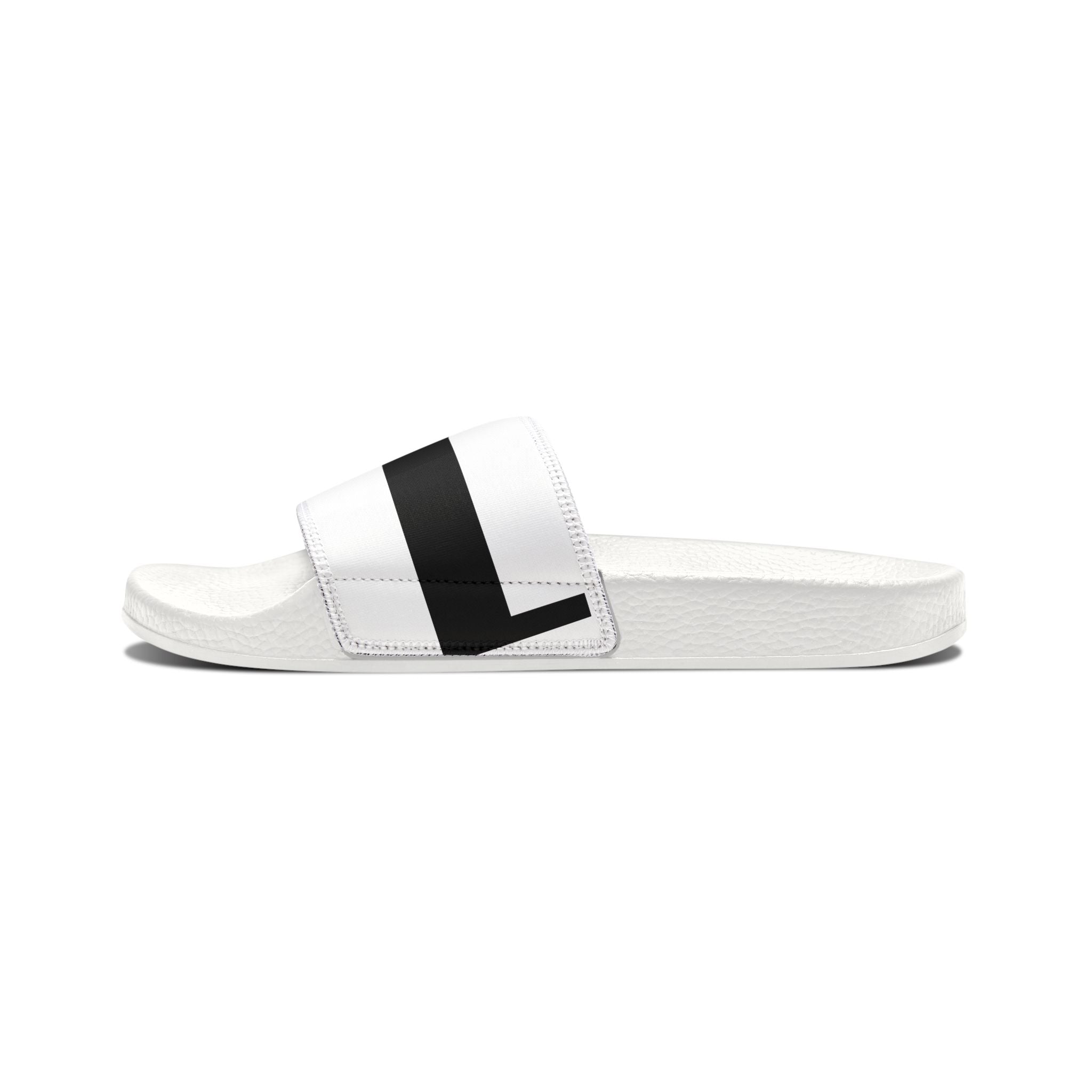 Youth Slide Sandals – White with Black Stripe Removable Strap