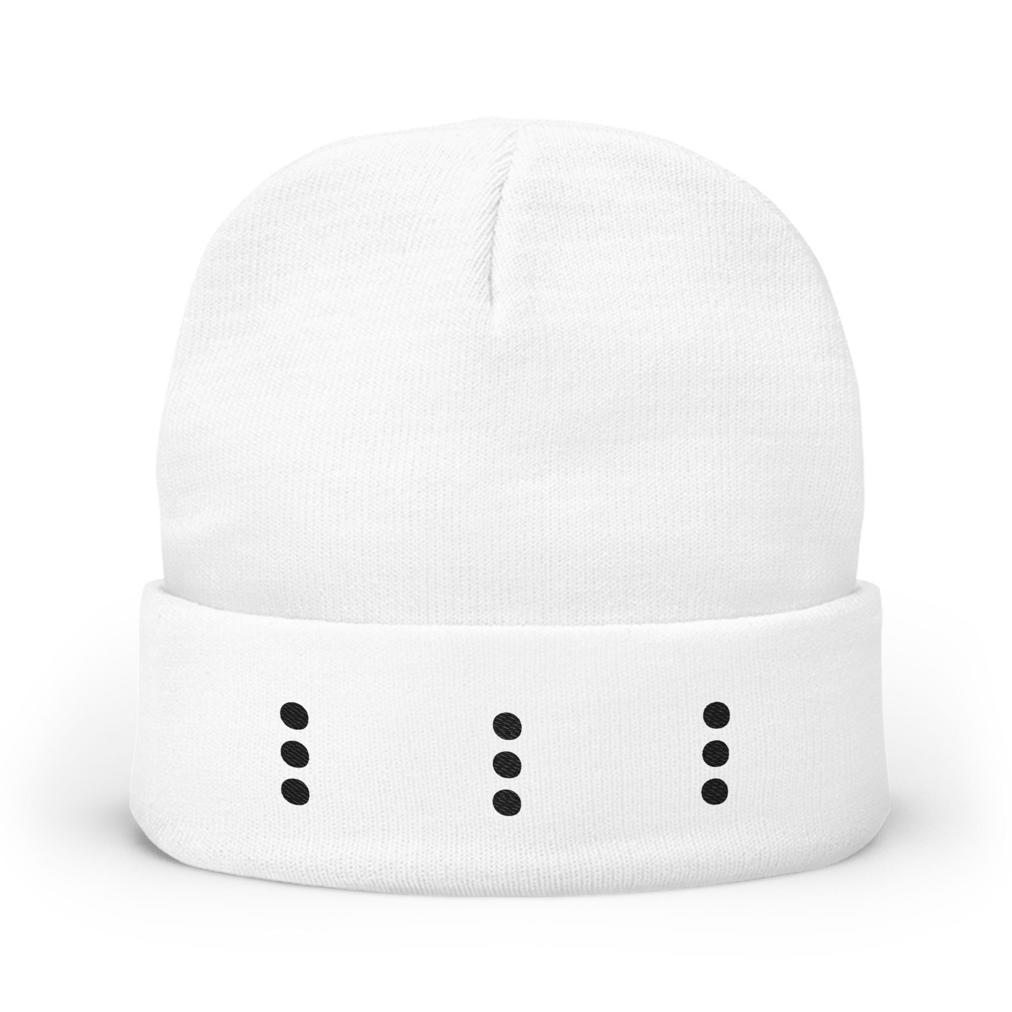 Embroidered Minimal Dot Knit Beanie — Modern Grey Cuffed Winter Hat