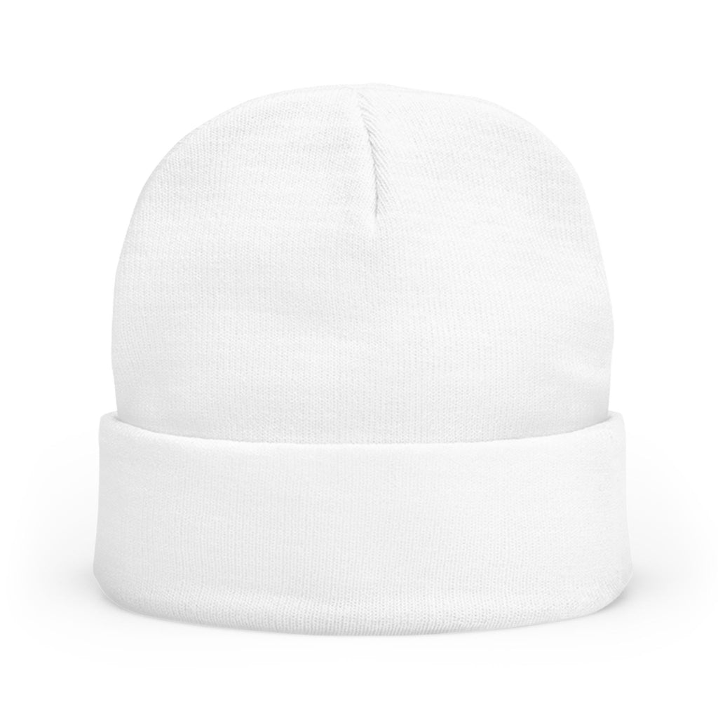 Embroidered Minimal Dot Knit Beanie — Modern Grey Cuffed Winter Hat
