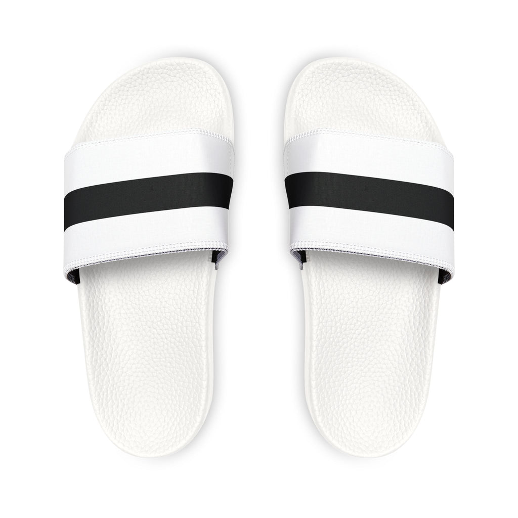 Youth Slide Sandals – White with Black Stripe Removable Strap