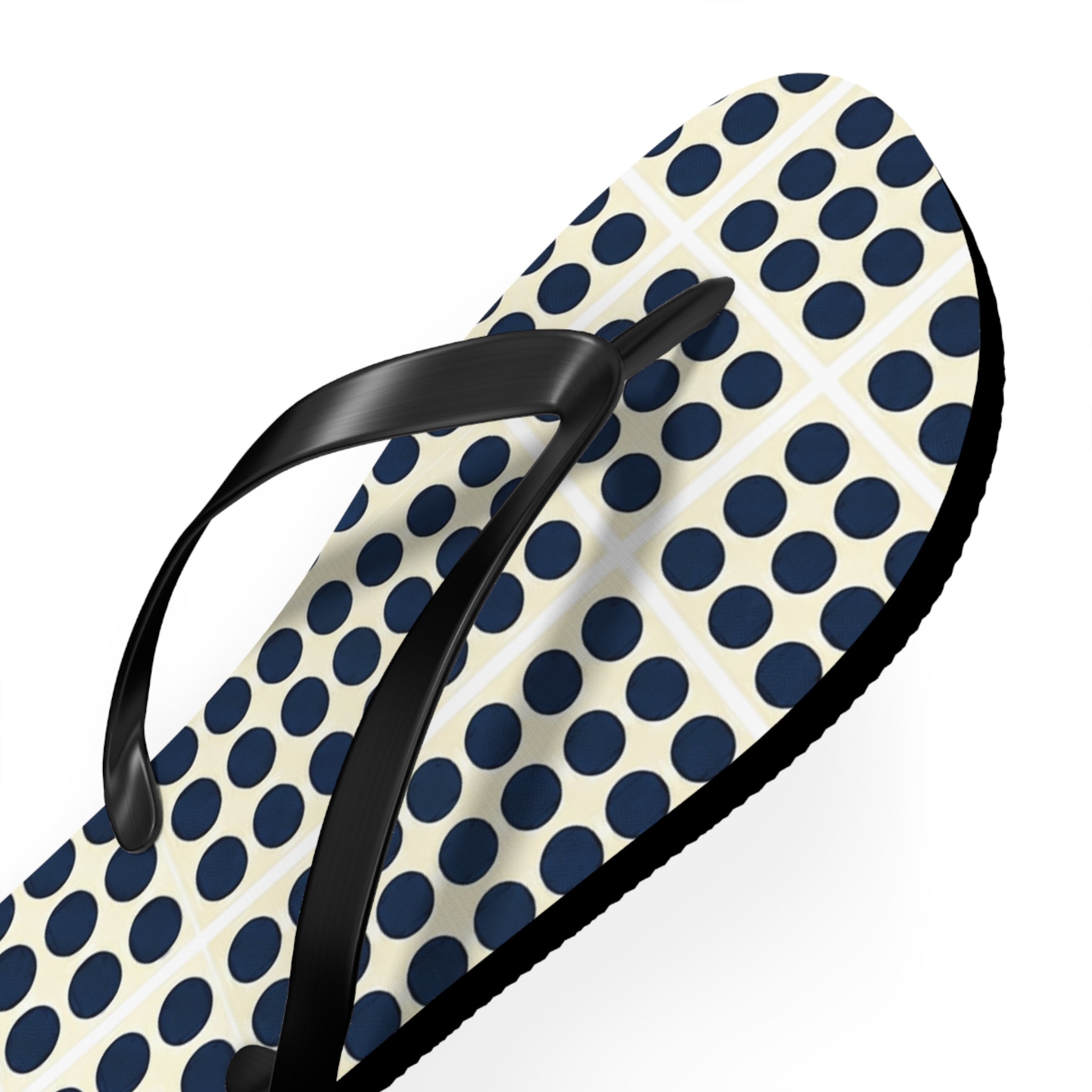 Polka Dot Grid Flip Flops — Navy Retro Beach Sandals