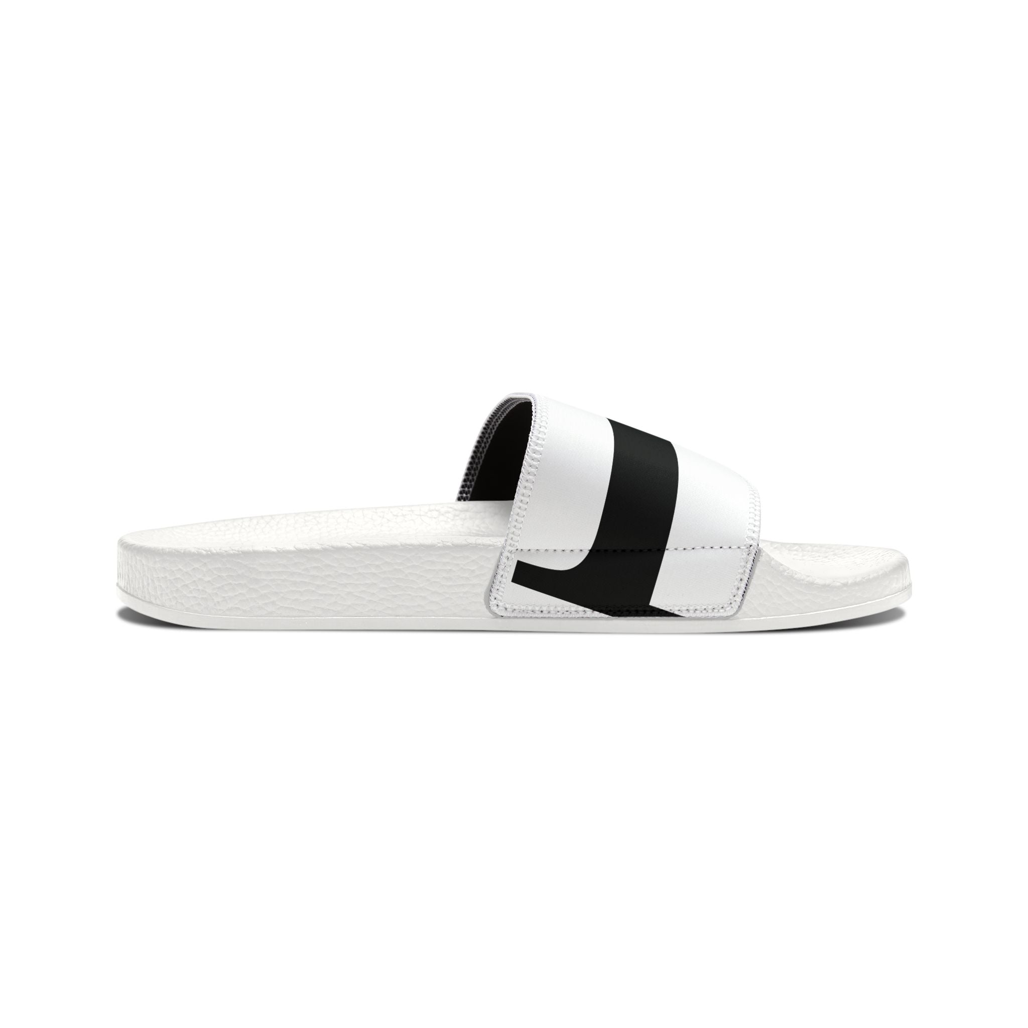 Youth Slide Sandals – White with Black Stripe Removable Strap