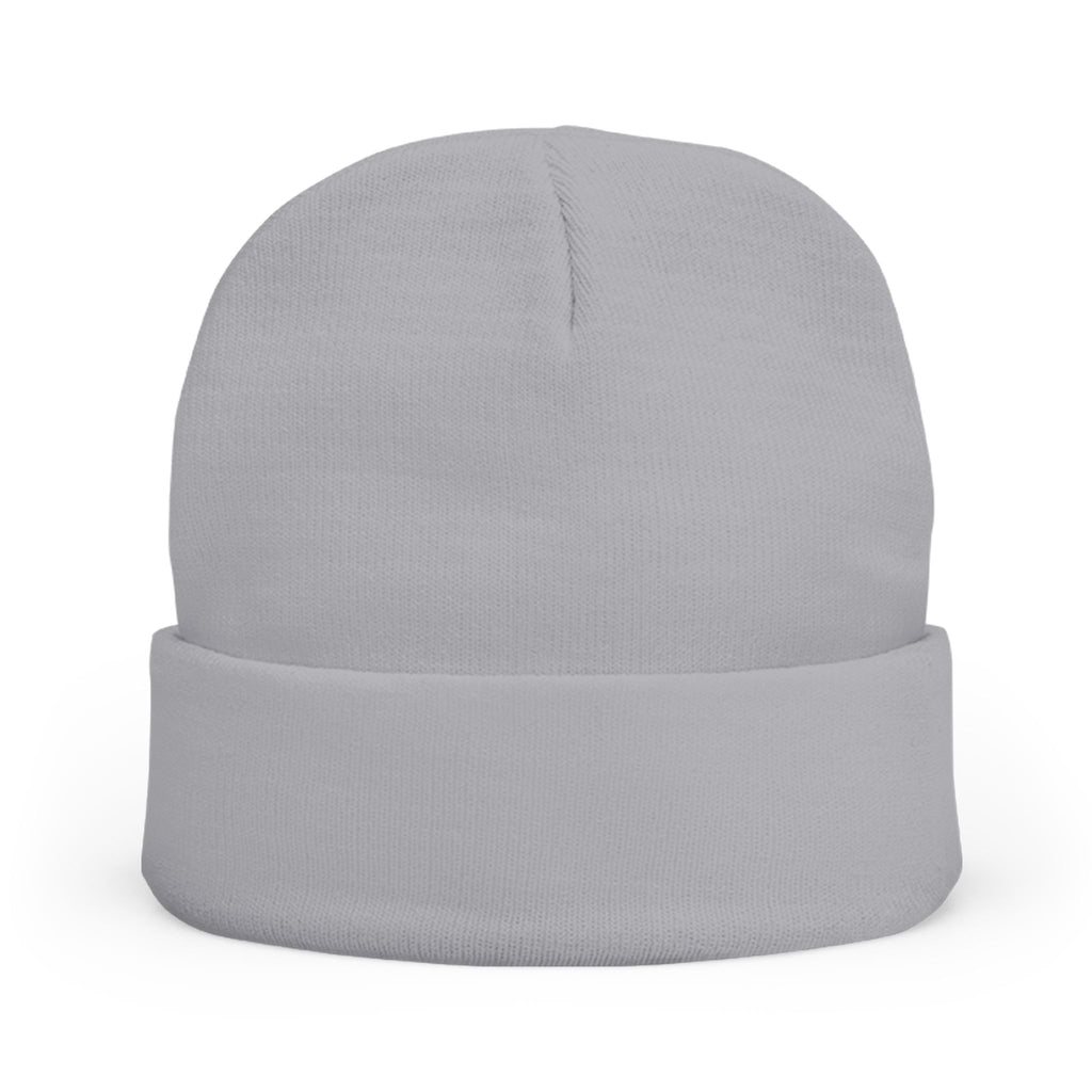 Embroidered Minimal Dot Knit Beanie — Modern Grey Cuffed Winter Hat