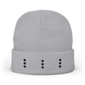 Embroidered Minimal Dot Knit Beanie — Modern Grey Cuffed Winter Hat