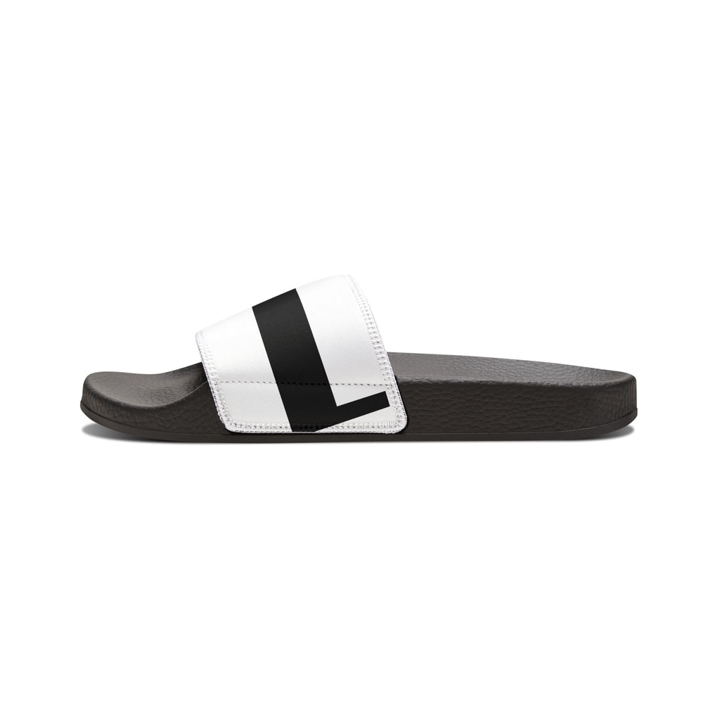 Youth Slide Sandals – White with Black Stripe Removable Strap