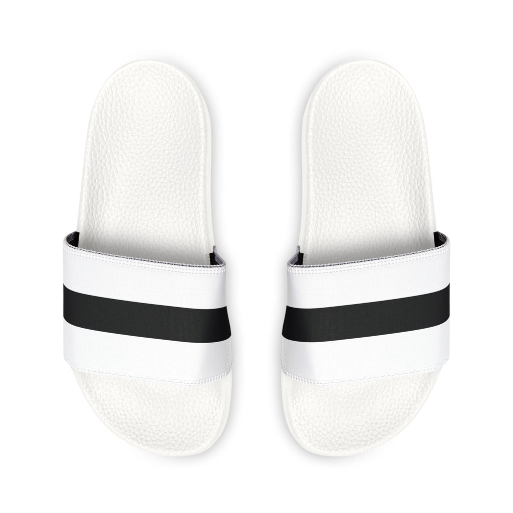 Youth Slide Sandals – White with Black Stripe Removable Strap